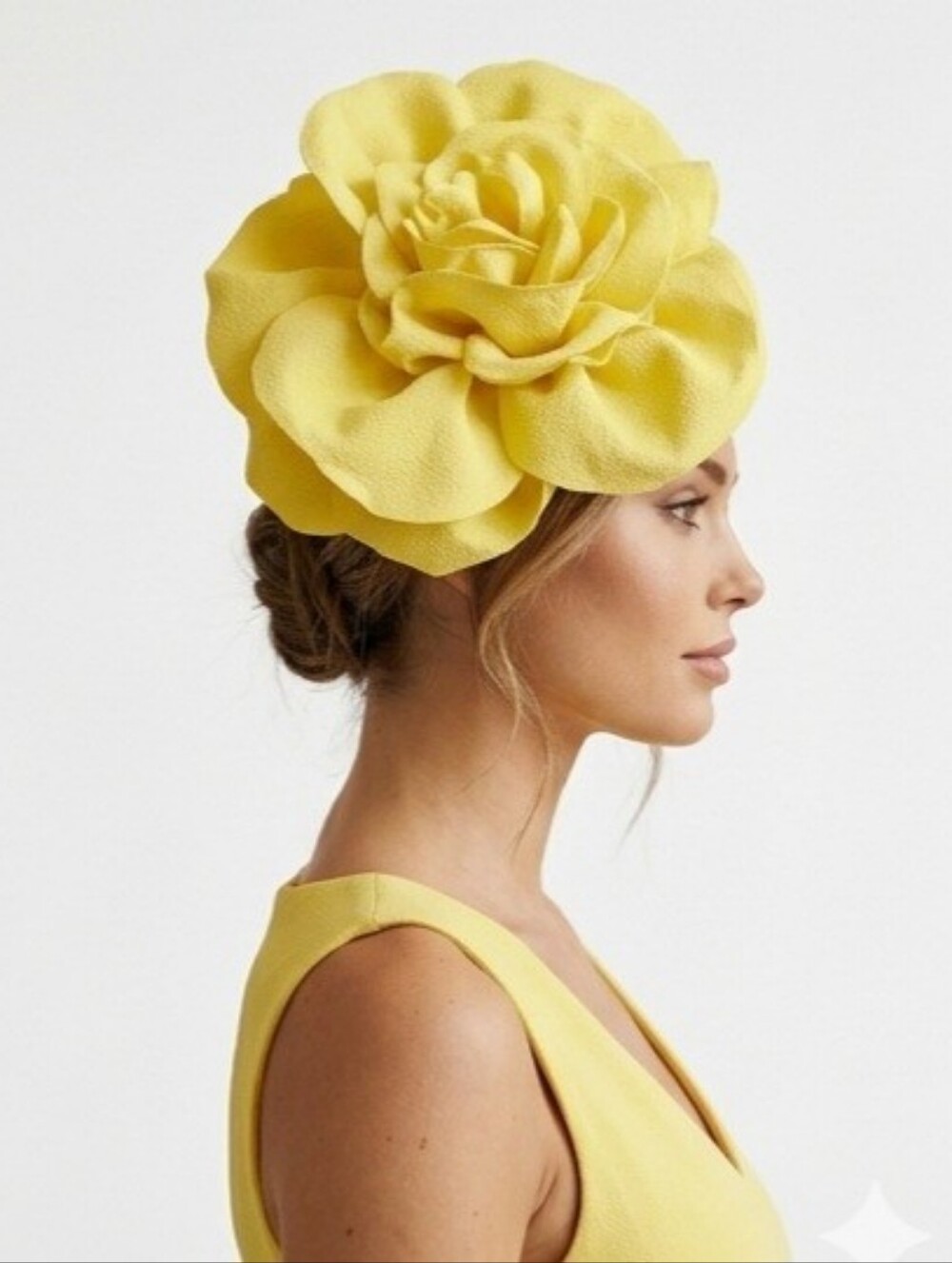 Beloved Millinery Gorgepus Yellow Fabric Petals Fascinator Headband Clip & Pin - Picture 2 of 10